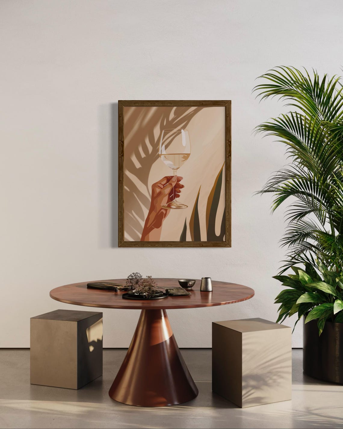 Elegant Hand Holding Wine Glass Palm Shadow Minimalist Poster
