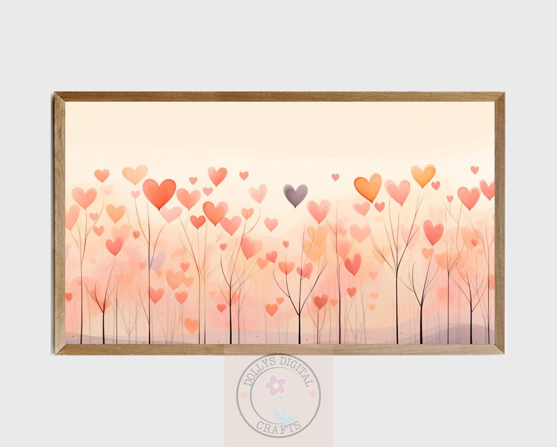 Pastel Hearts Field Whimsical Love Trees Sweet Dream Poster Home Decor