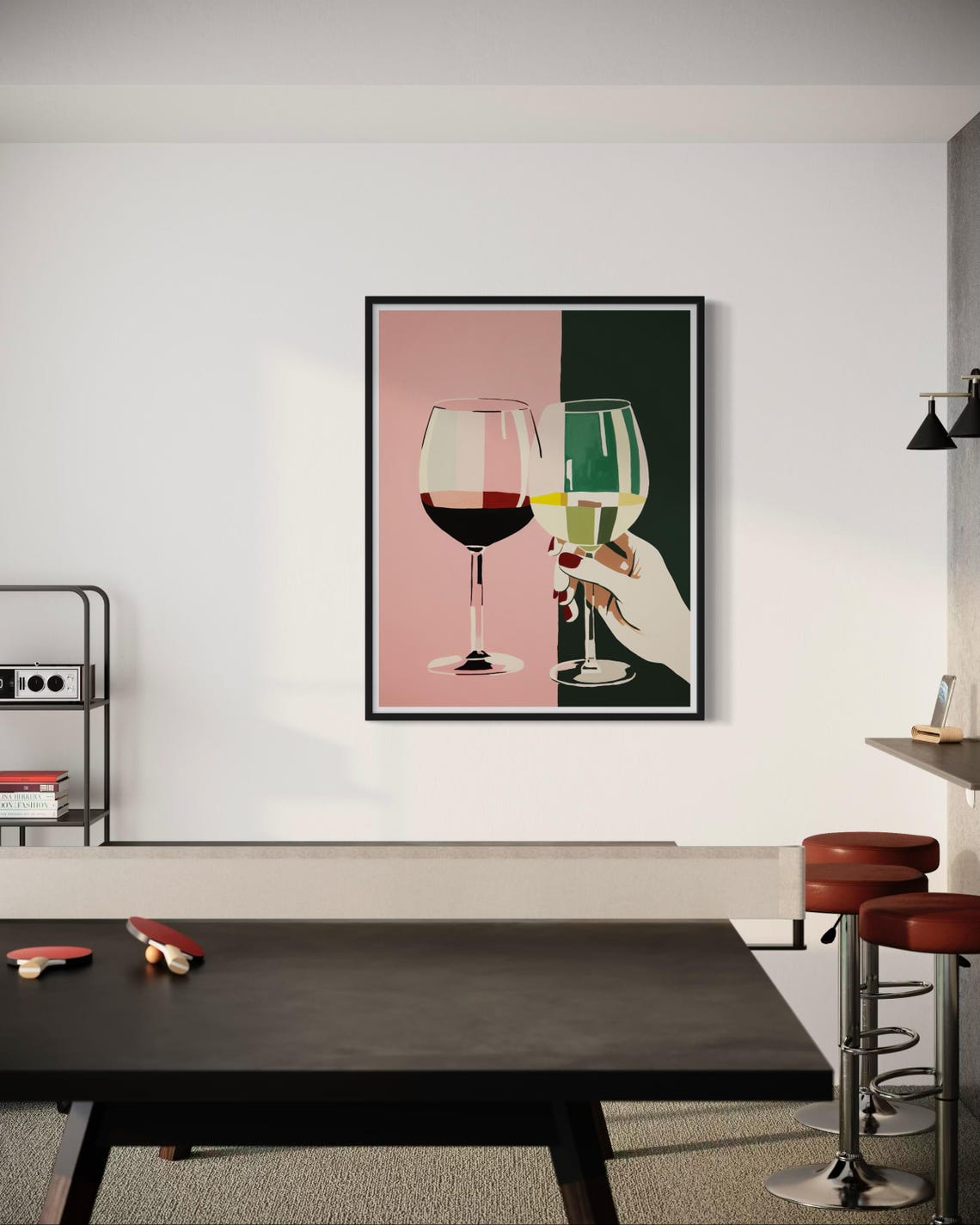 Red And White Wine Glasses Cheers Modern Chic Bar Kitchen Decor Poster - Image 4
