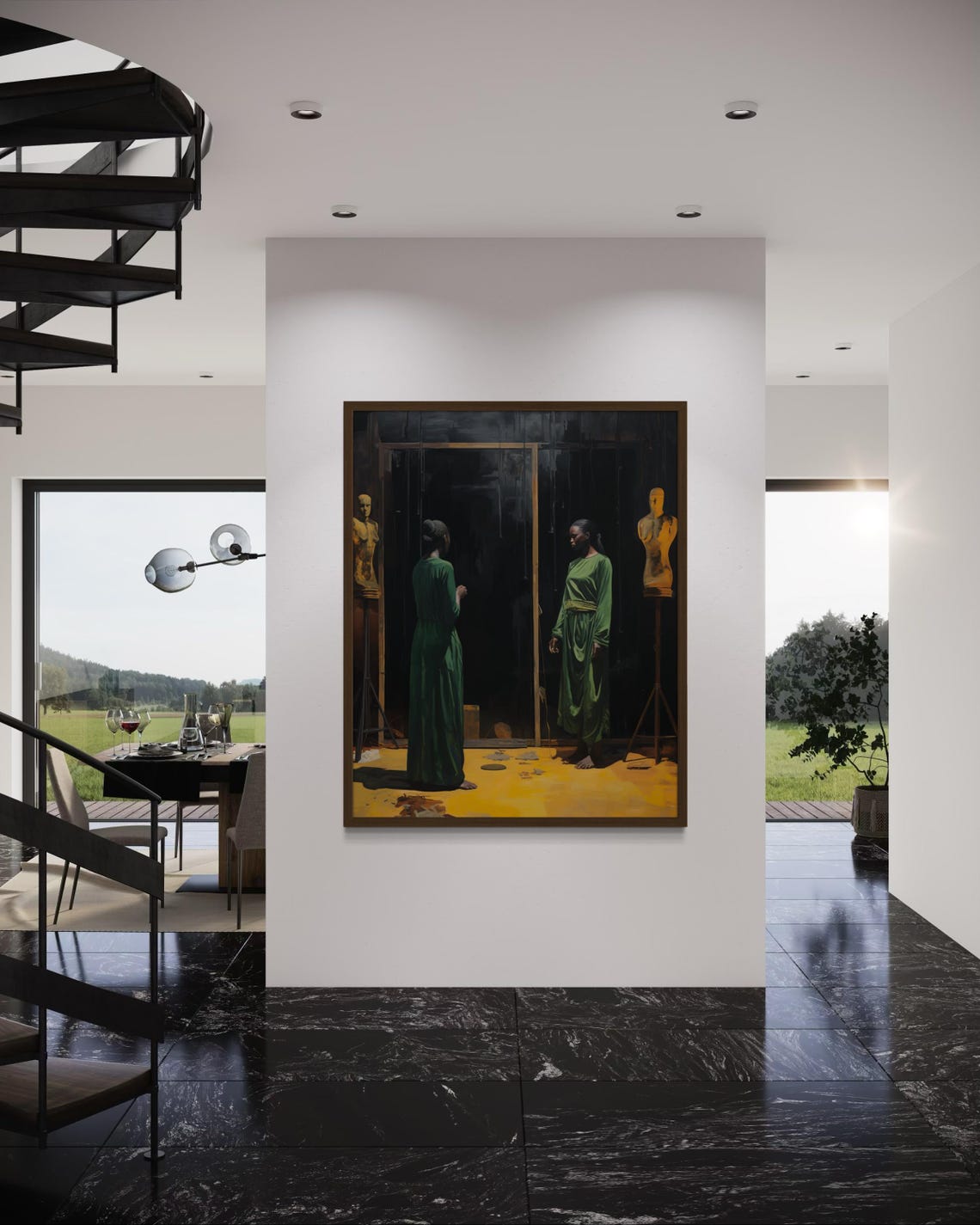 Black Women Artist Studio Green Dresses Dark Moody Art Poster - Image 3