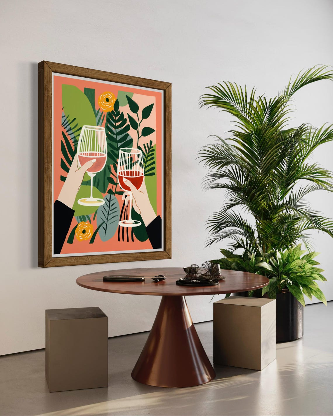 Cheers Wine Toast Botanical Illustration Tropical Kitchen Poster - Image 2