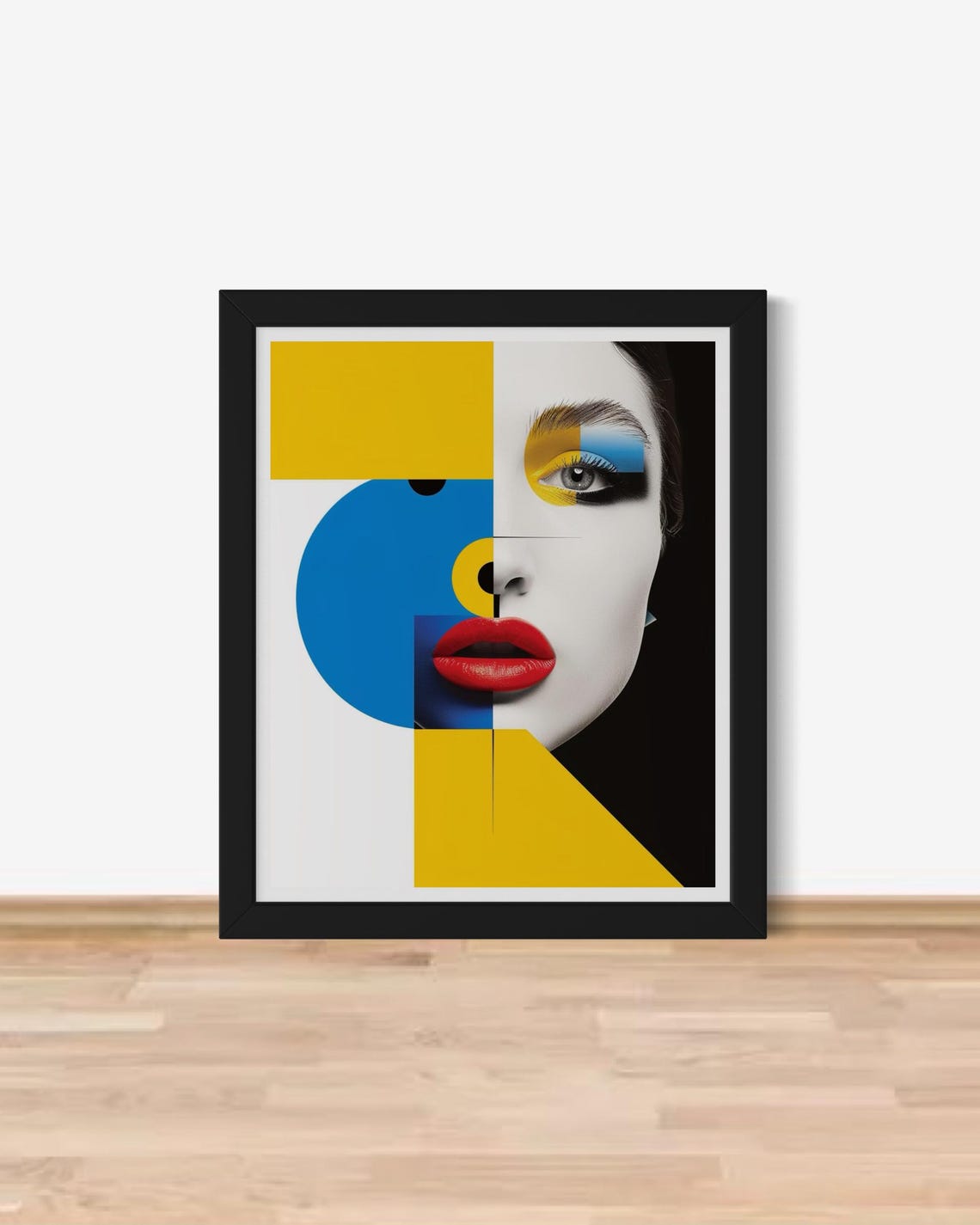 Abstract Pop Art Woman Portrait Yellow Blue Geometric Face Poster - Image 3