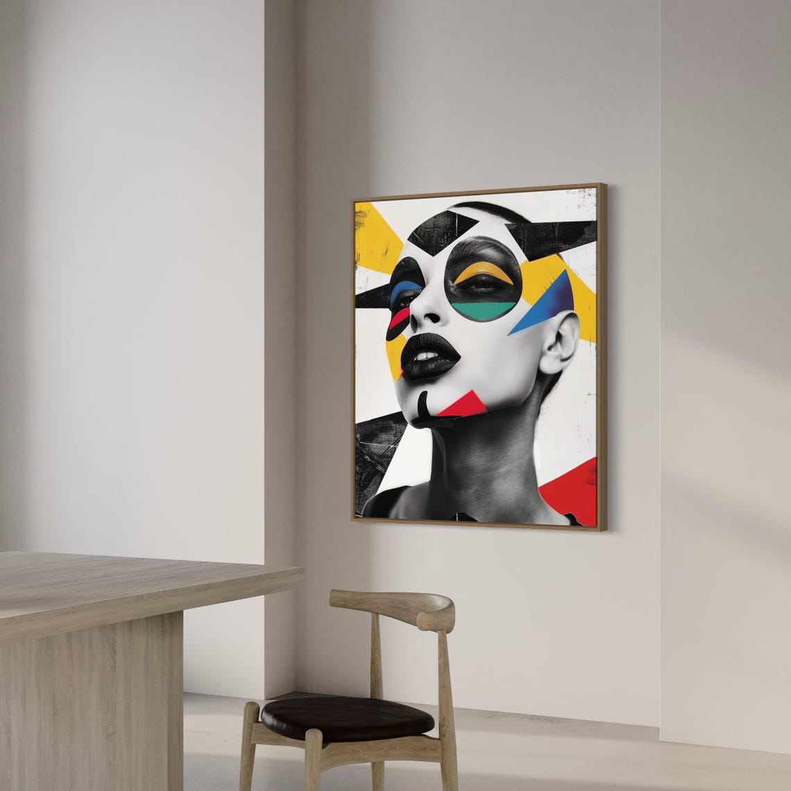 Geometric Abstract Woman Face Black White and Bold Colors Poster - Image 3