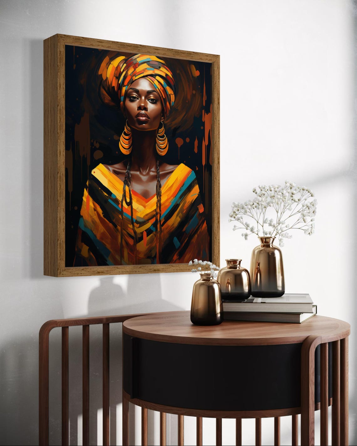 Vibrant African Woman Portrait Art Bold Headwrap And Earrings Wall Decor Afrocentric Modern Home Artwork - Image 2