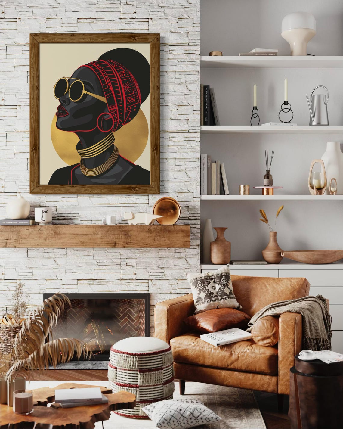 African Woman Red Headwrap Gold Sunglasses Bold Modern Portrait Poster - Image 6