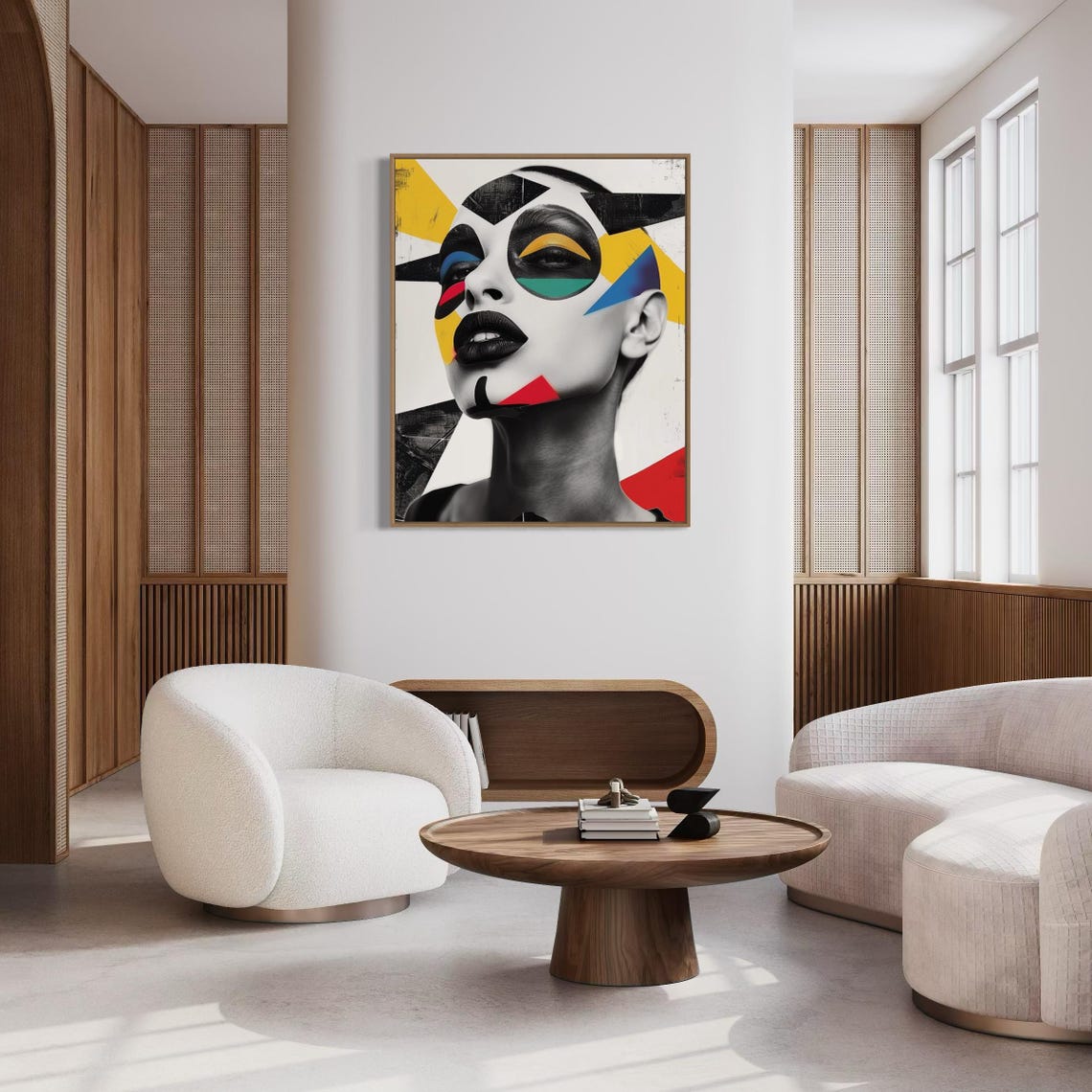 Geometric Abstract Woman Face Black White and Bold Colors Poster - Image 4