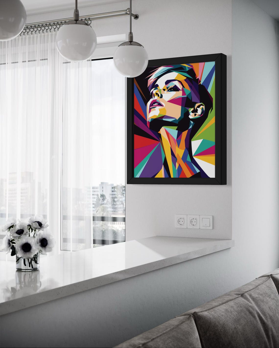 Geometric Low Poly Woman Portrait In Rainbow Facets Pop Art Print - Image 3