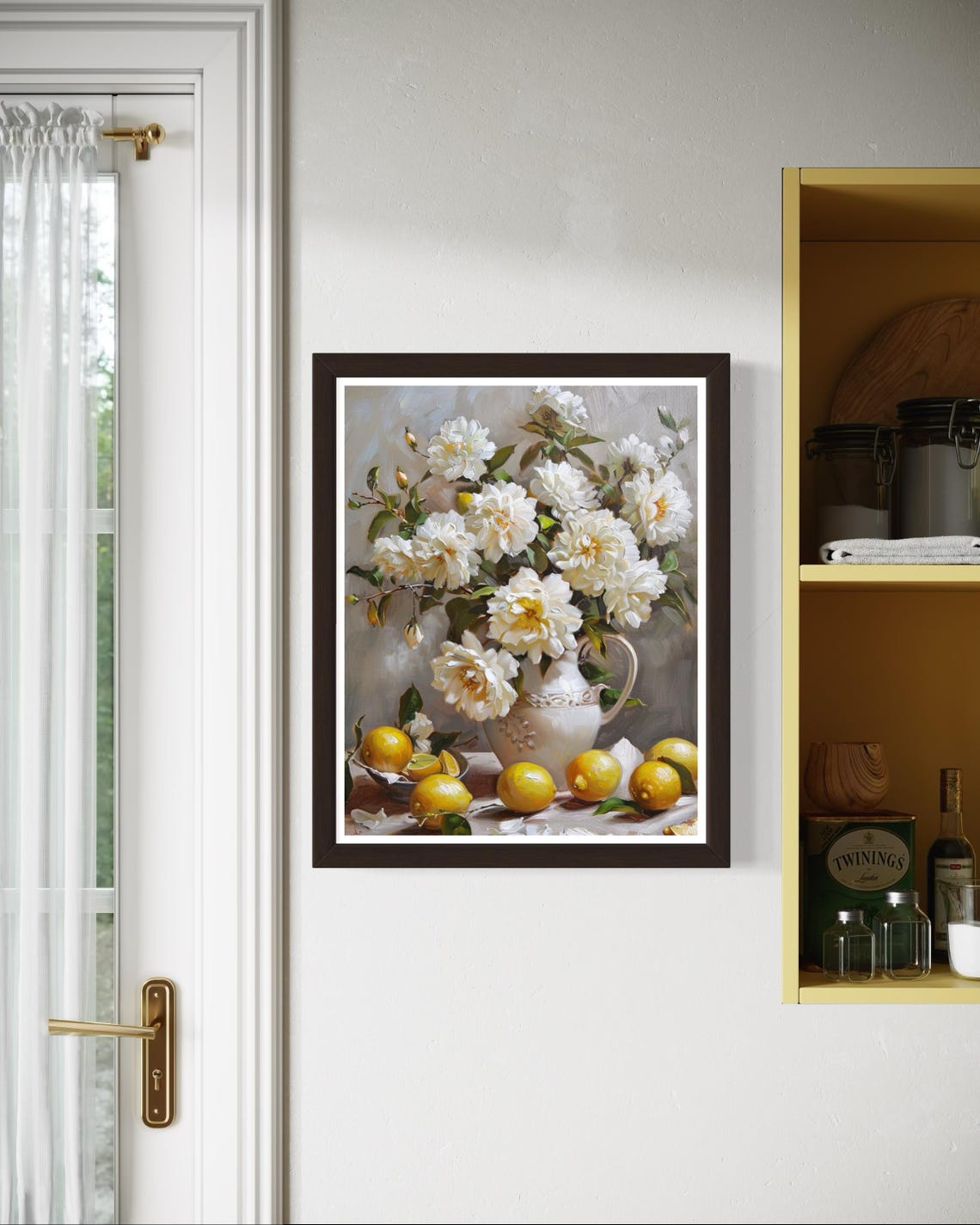 White Peonies Pitcher Fresh Lemons Vintage Still Life Wall Art - Image 3