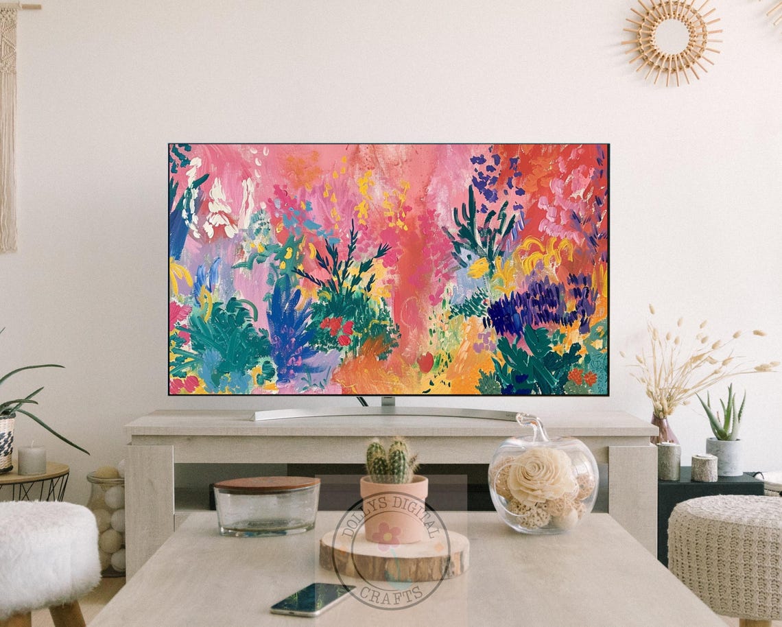 Pink Abstract Floral Garden Painting Colorful Botanical Wall Art - Image 3