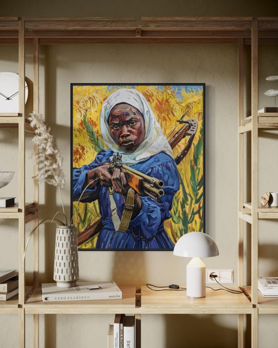 Empowering African Woman Art Print Feminist Wall Decor Rifle Portrait Art For Unique Home Decor Bold Cultural Artwork