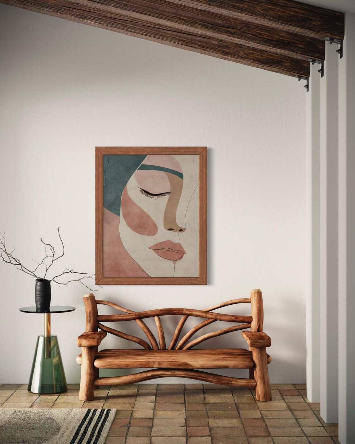 Boho Abstract Woman Face Blush Sage Earthy Tones Modern Art Print - Image 2