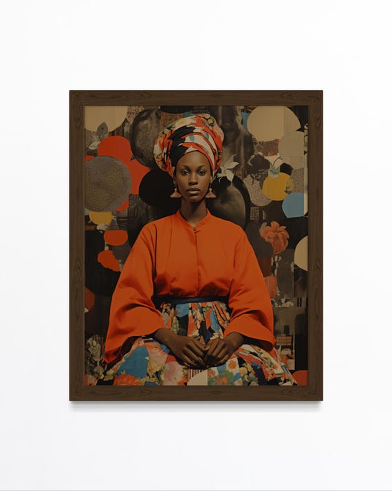 Elegant African Woman Wall Art Bold Headwrap Portrait Print Vibrant Black Woman Decor Modern Afro Art Elegant Afrocentric Print