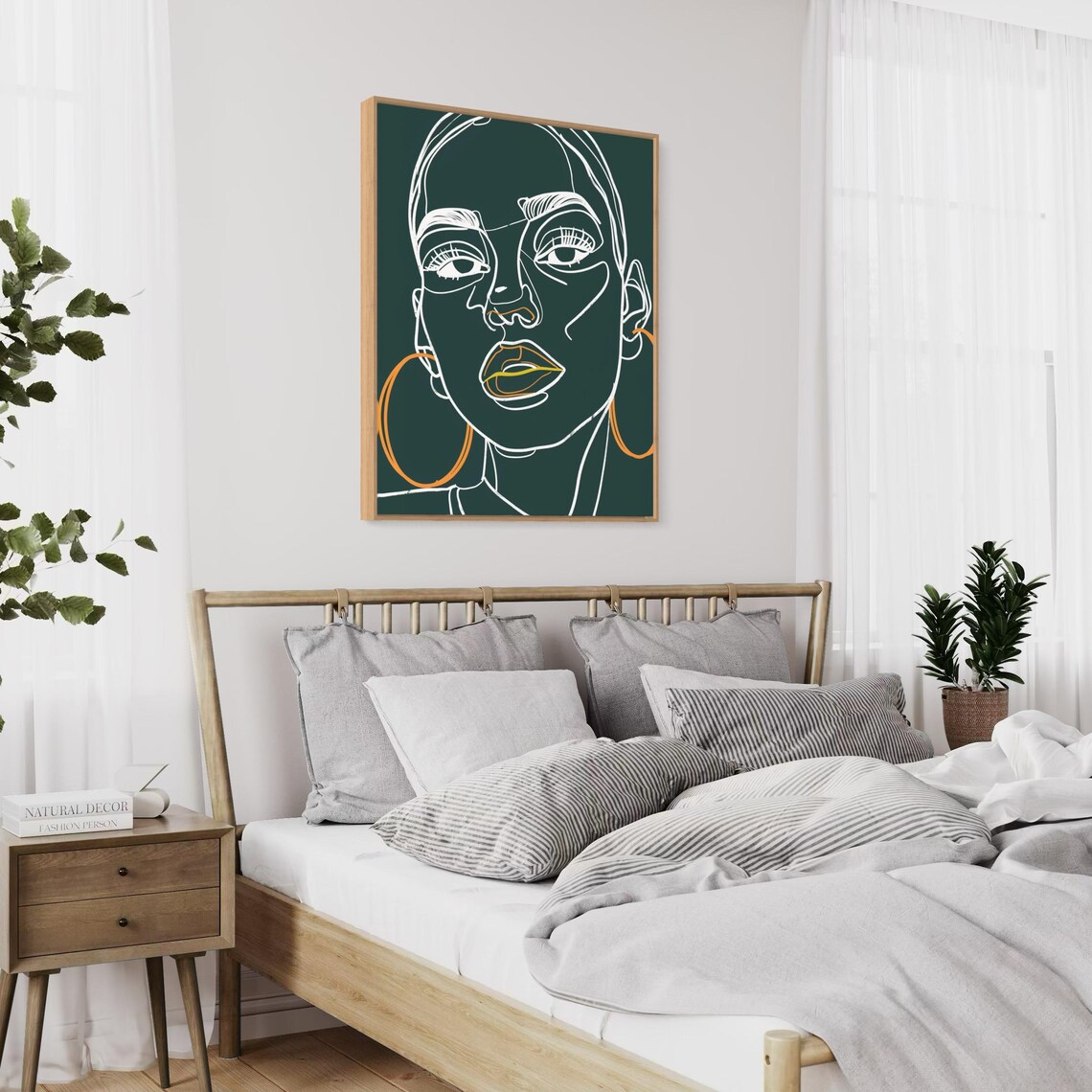 One Line Drawing Black Woman Face With Orange Hoop Earrings Poster - Image 6