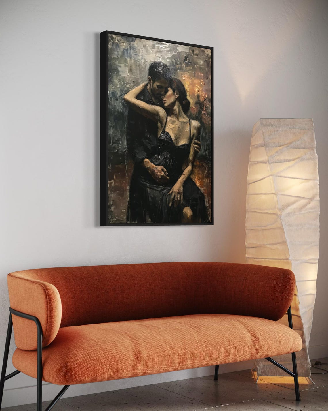 Passionate Couple Embrace Dance Romantic Dark Oil Painting Wall Art - Image 5