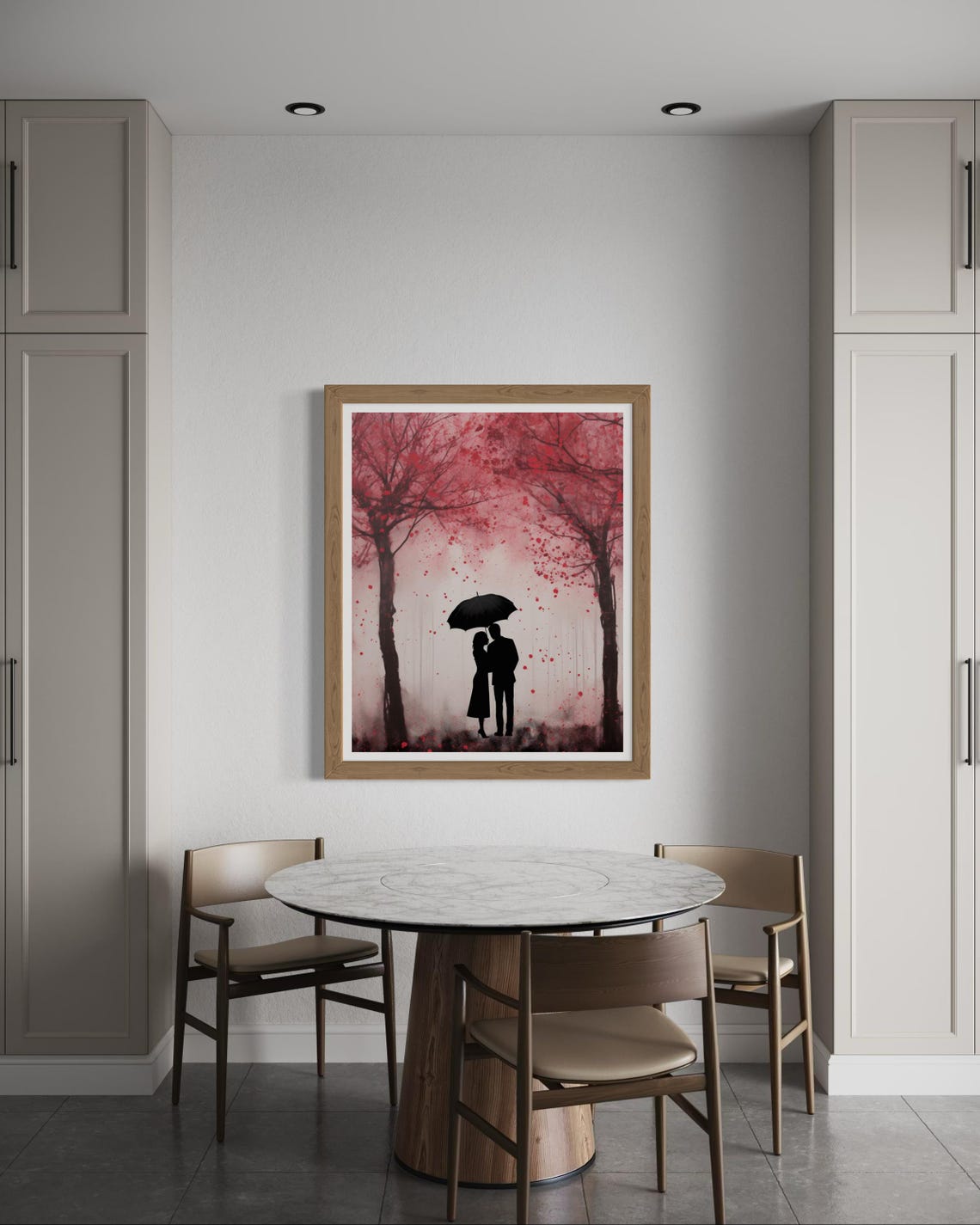 Couple Under Black Umbrella With Falling Red Petals Love Poster - Image 2