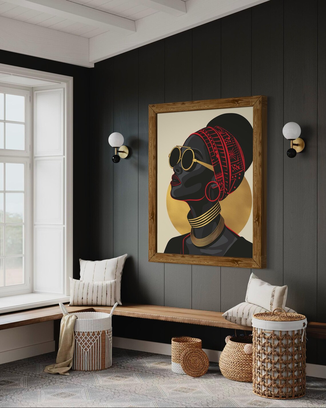 African Woman Red Headwrap Gold Sunglasses Bold Modern Portrait Poster - Image 7