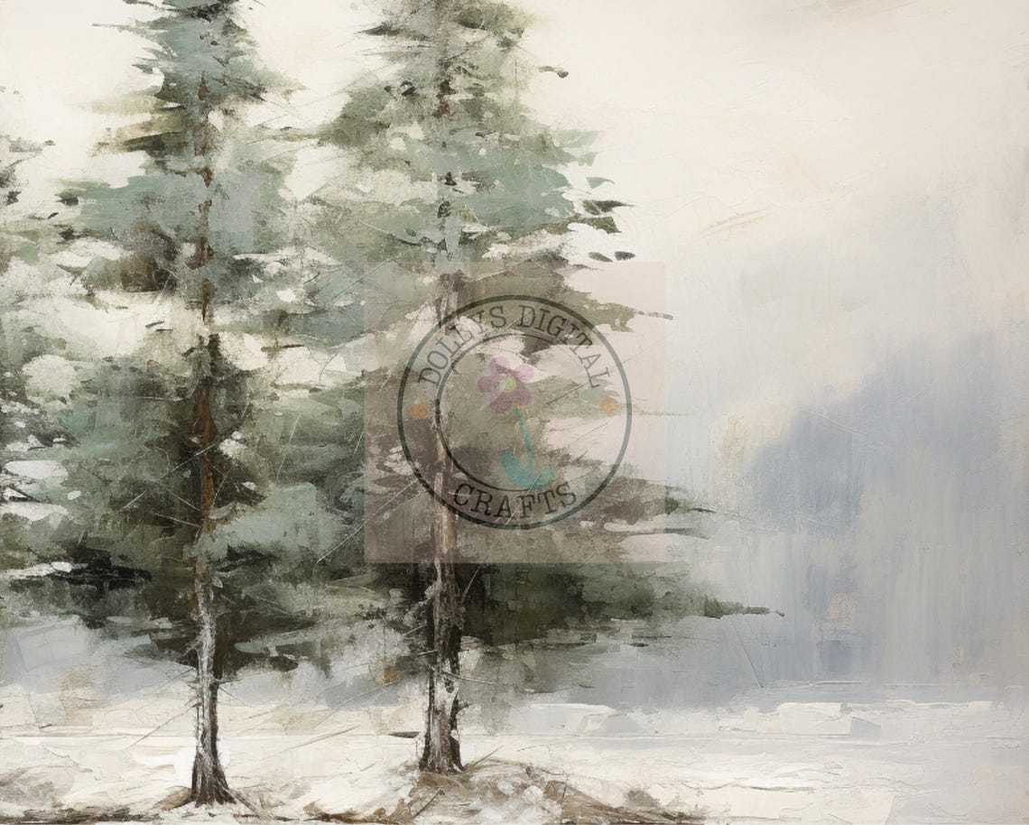 Snowy Pine Trees Misty Winter Forest Minimalist Nature Art Poster - Image 4