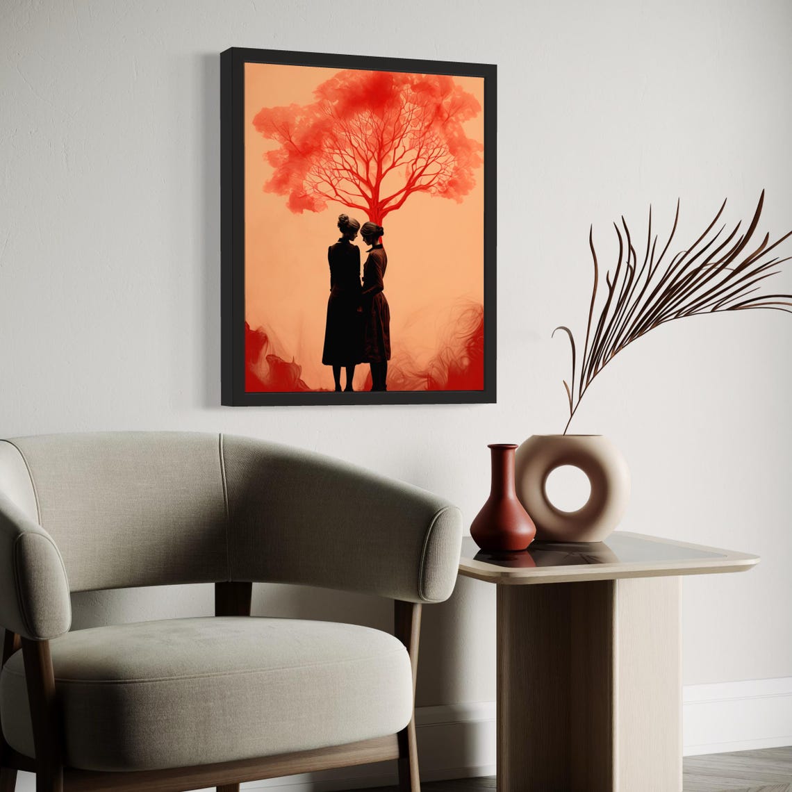 Two Women Silhouette Red Tree Minimalist Tender Love Poster Home Decor - Image 7