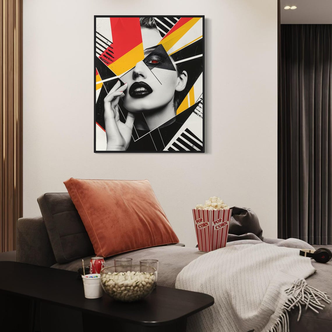 Black and White Fashion Portrait With Bold Red Geometric Shards Poster - Image 6