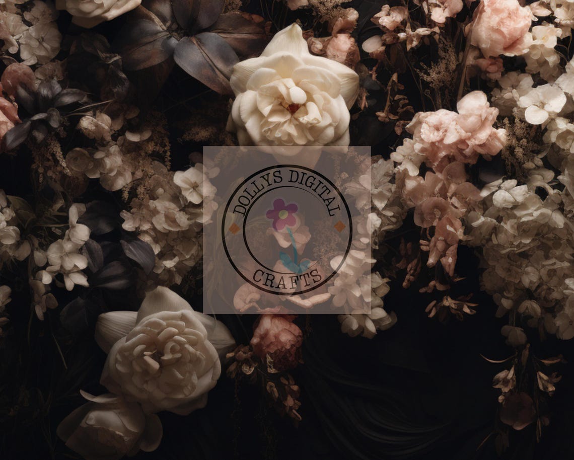 Dark Moody White Roses Botanical Gothic Floral Bouquet Poster - Image 5