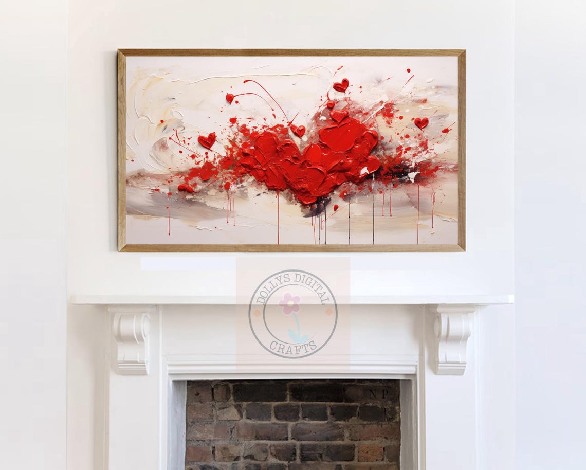 Abstract Red Hearts Impasto Splash Passion Love Art Poster Home Decor - Image 7