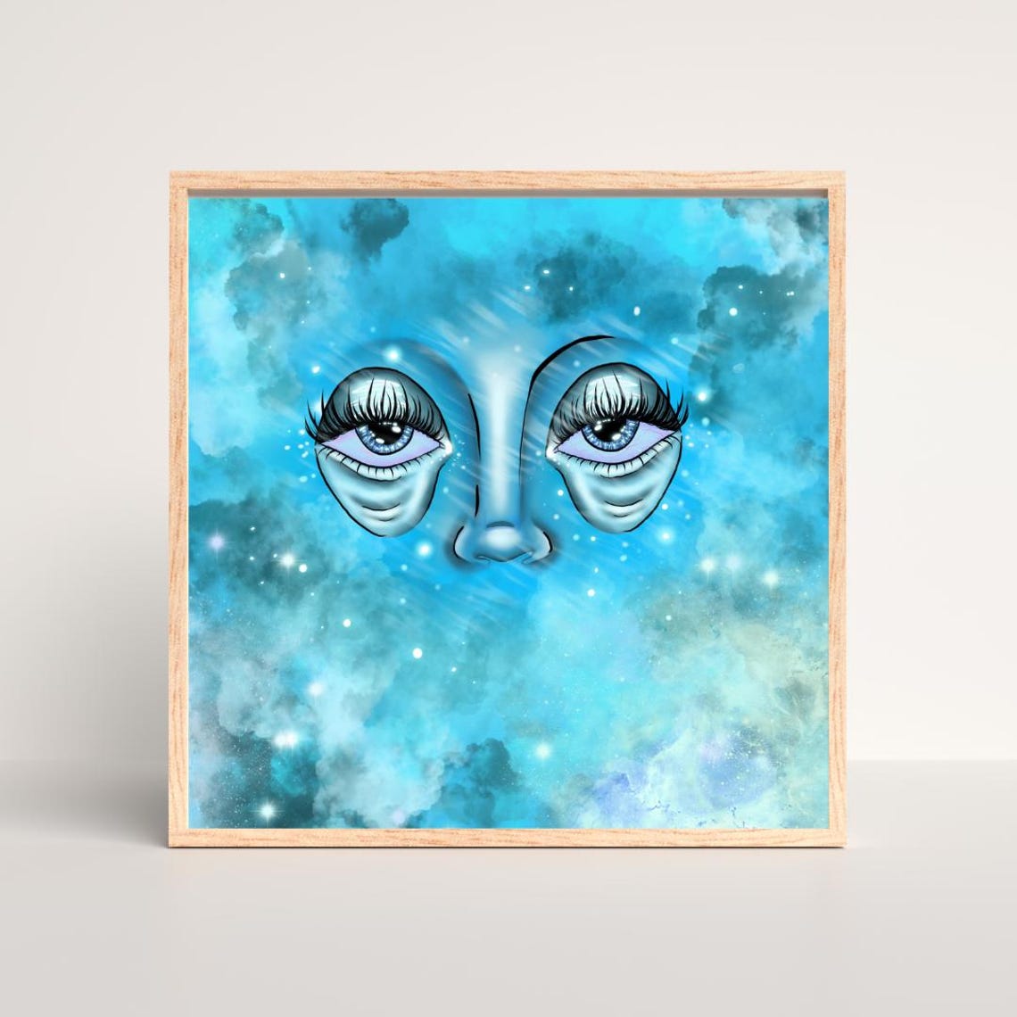Ethereal Blue Face Art, Surreal Cosmic Portrait