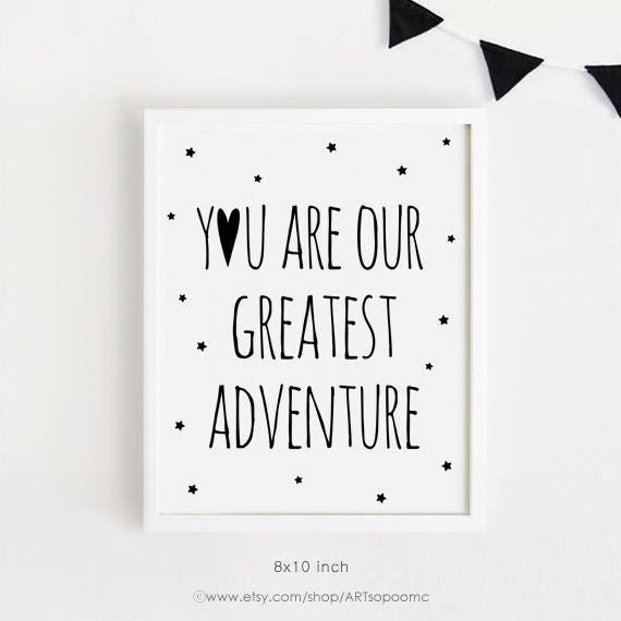 Adventure Nursery Art Print, Black and White Decor