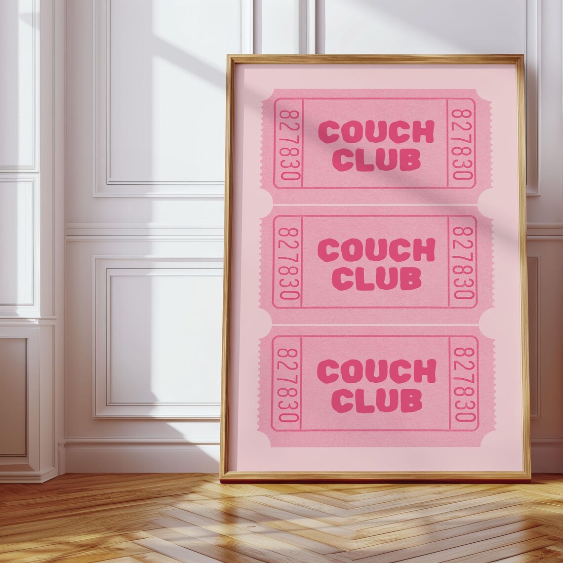 Couch Club Pink Retro Carnival Ticket Stub Living Room Wall Art