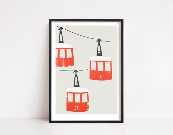 Barcelona Cable Cars, Retro Travel Art Print