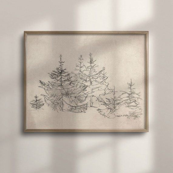 Minimalist Christmas Pine Tree Sketch Art Print