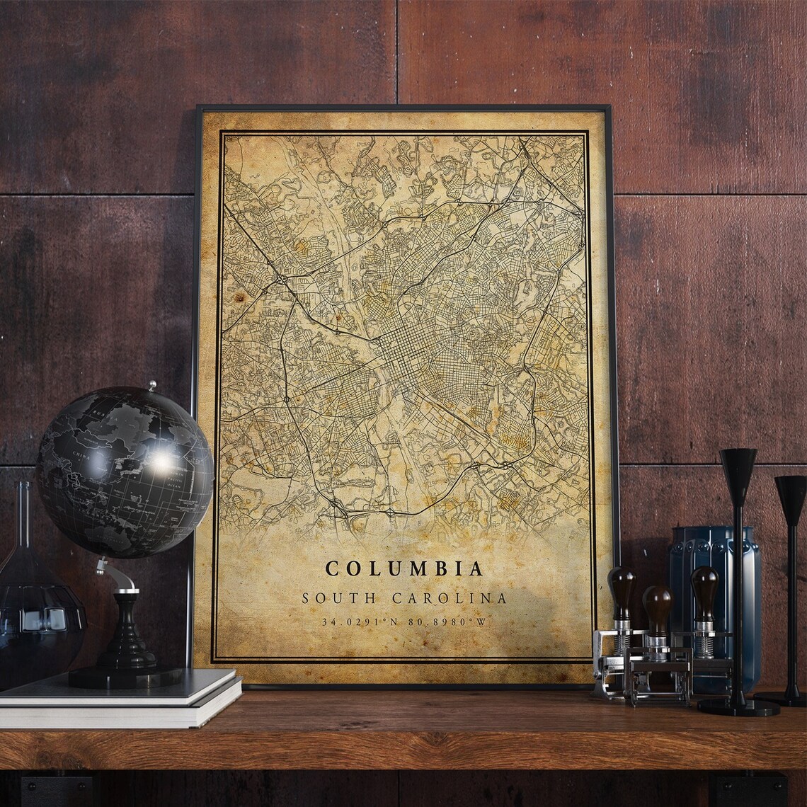 Columbia Vintage Map Poster, South Carolina Art Print - Image 3