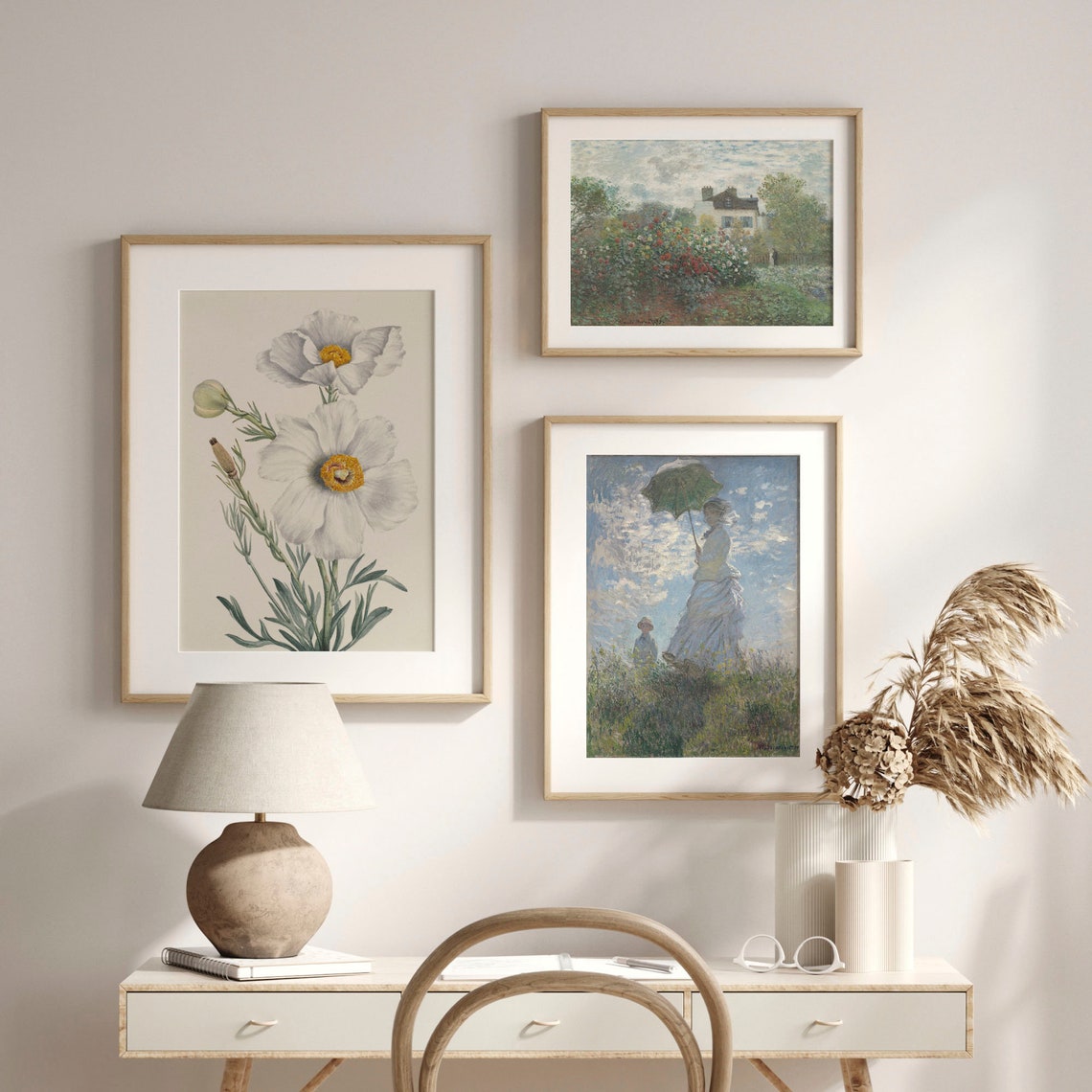 White Poppies With Golden Centers Vintage Botanical Floral Poster - Image 2