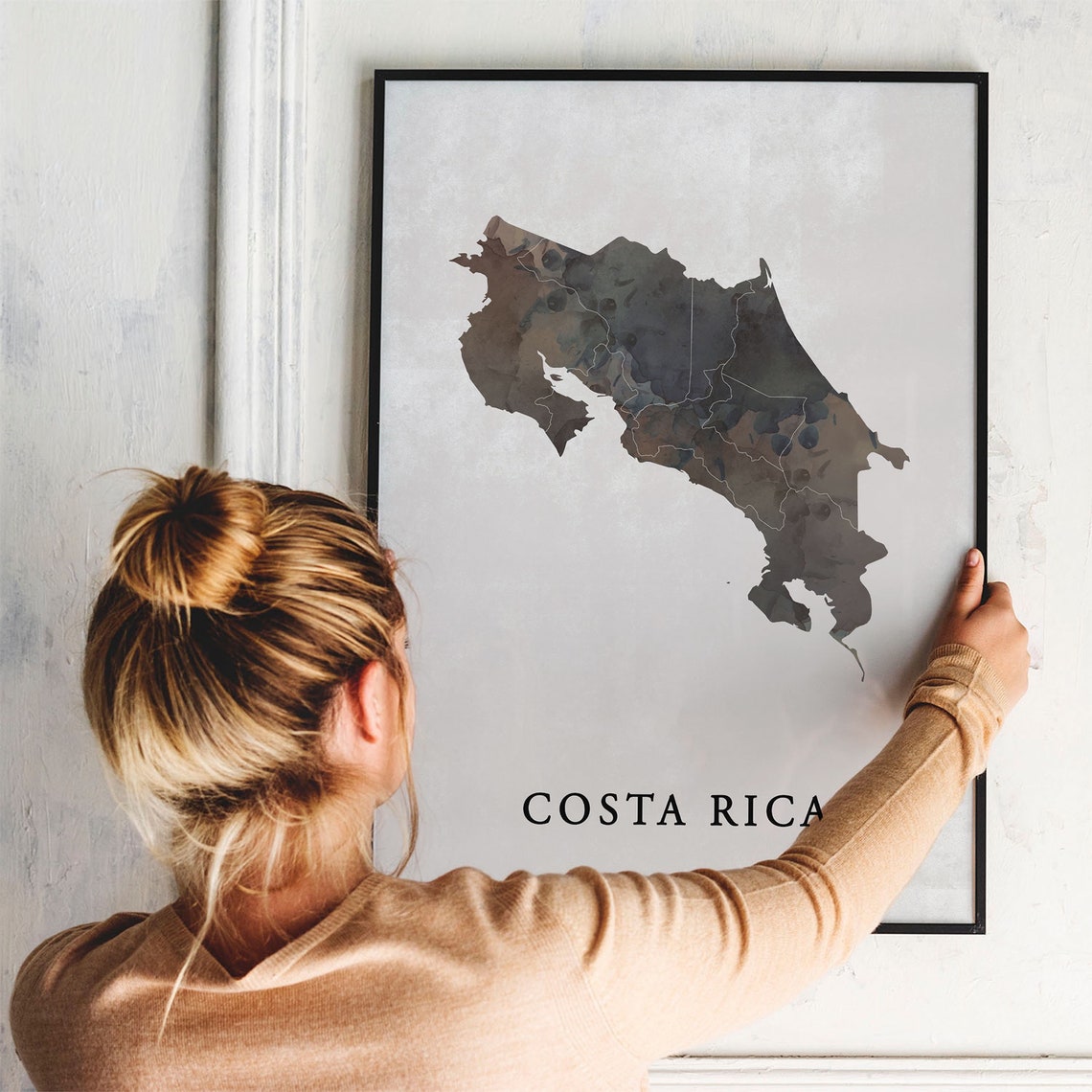 Costa Rica Watercolor Country Silhouette Map Dark Earthy Tones Poster - Image 3