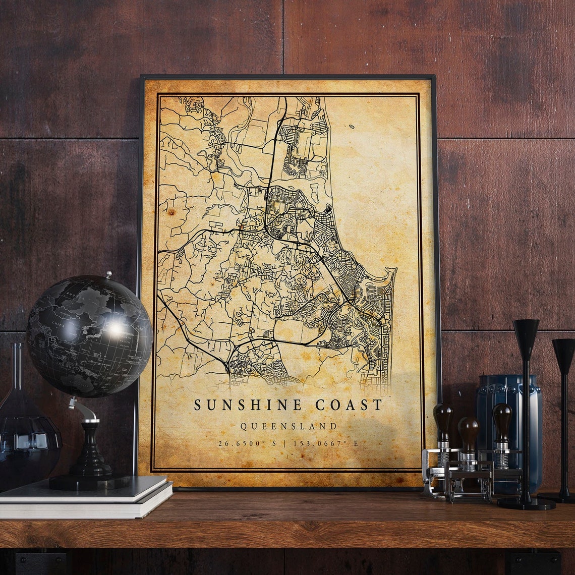 Sunshine Coast Queensland Vintage City Map Coordinates Poster