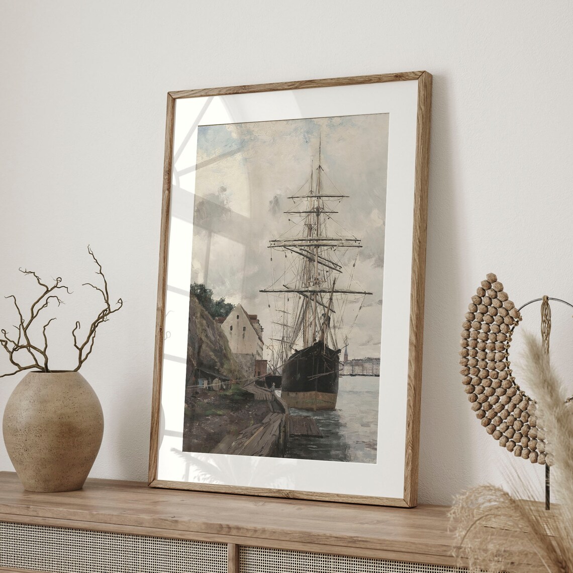 Vintage Coastal Harbor Oil Painting Travel Poster - Image 4