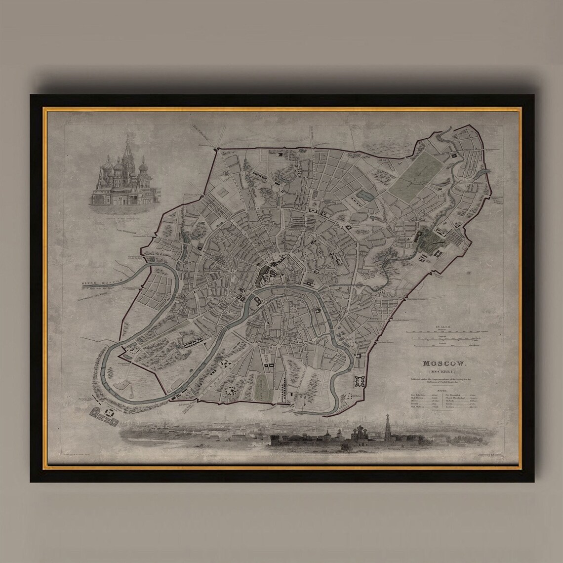 Moscow Vintage Map Art Print, Russia Travel Poster