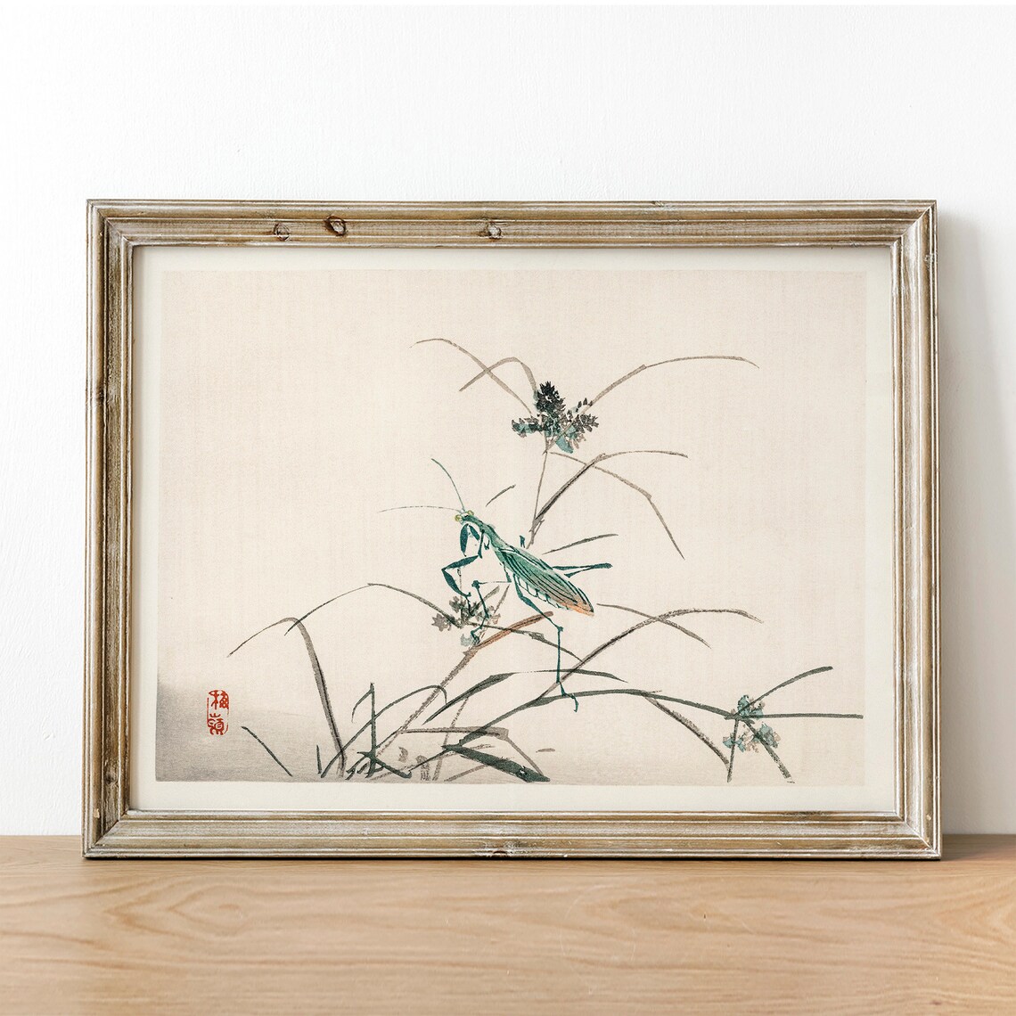 Grasshopper and Praying Mantis Vintage Animal Art Print