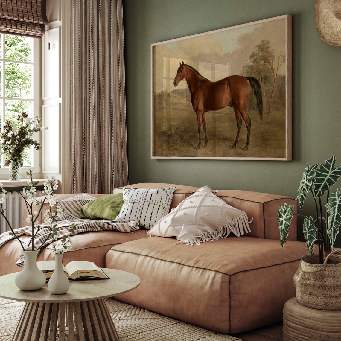 Vintage Bay Horse Portrait Field Equestrian Rustic Art Poster - Image 2