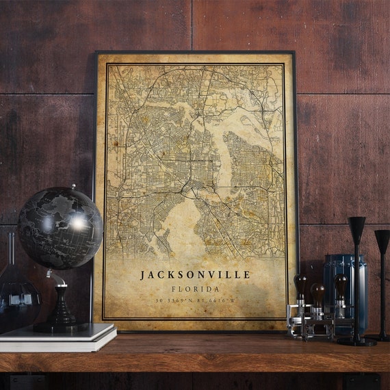 Jacksonville Vintage Map Poster, Antique Rustic Florida