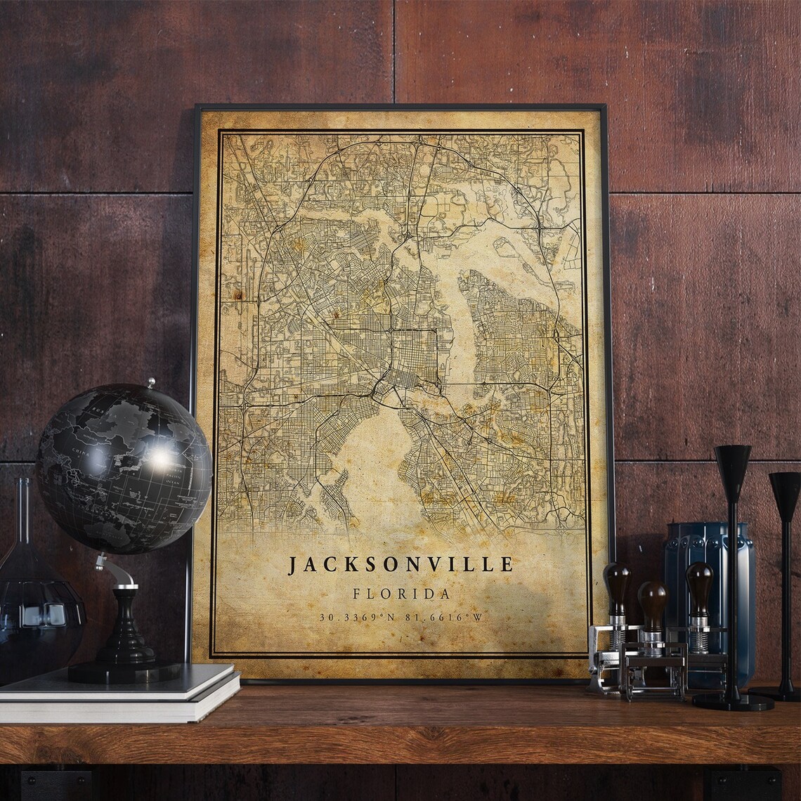 Jacksonville Vintage Map Poster, Antique Rustic Florida
