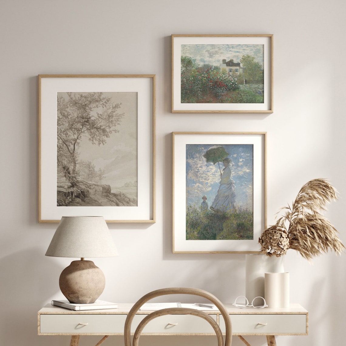 Sepia Ink Wash Drawing of a Tree on a Hillside Vintage Art Poster - Image 2