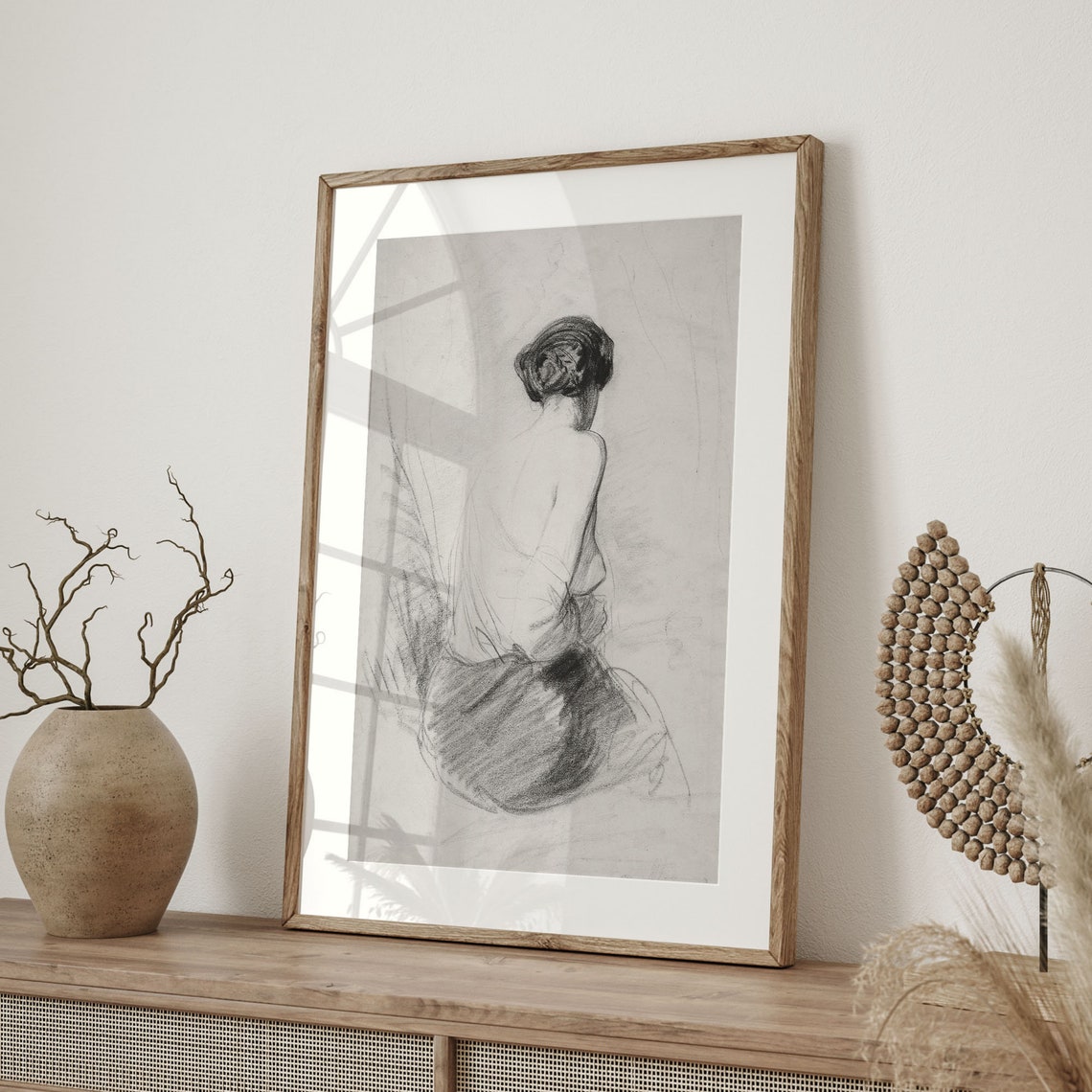 Vintage Charcoal Figure Study of a Seated Woman Fine Art Poster - Image 4