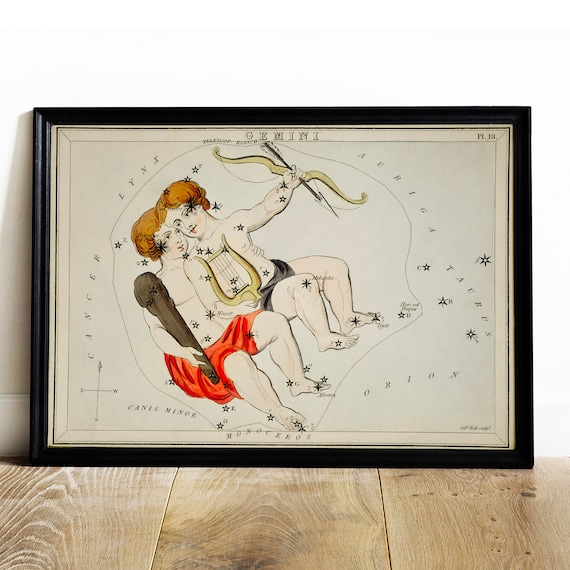 Gemini Antique Space Painting Vintage Astrology Poster
