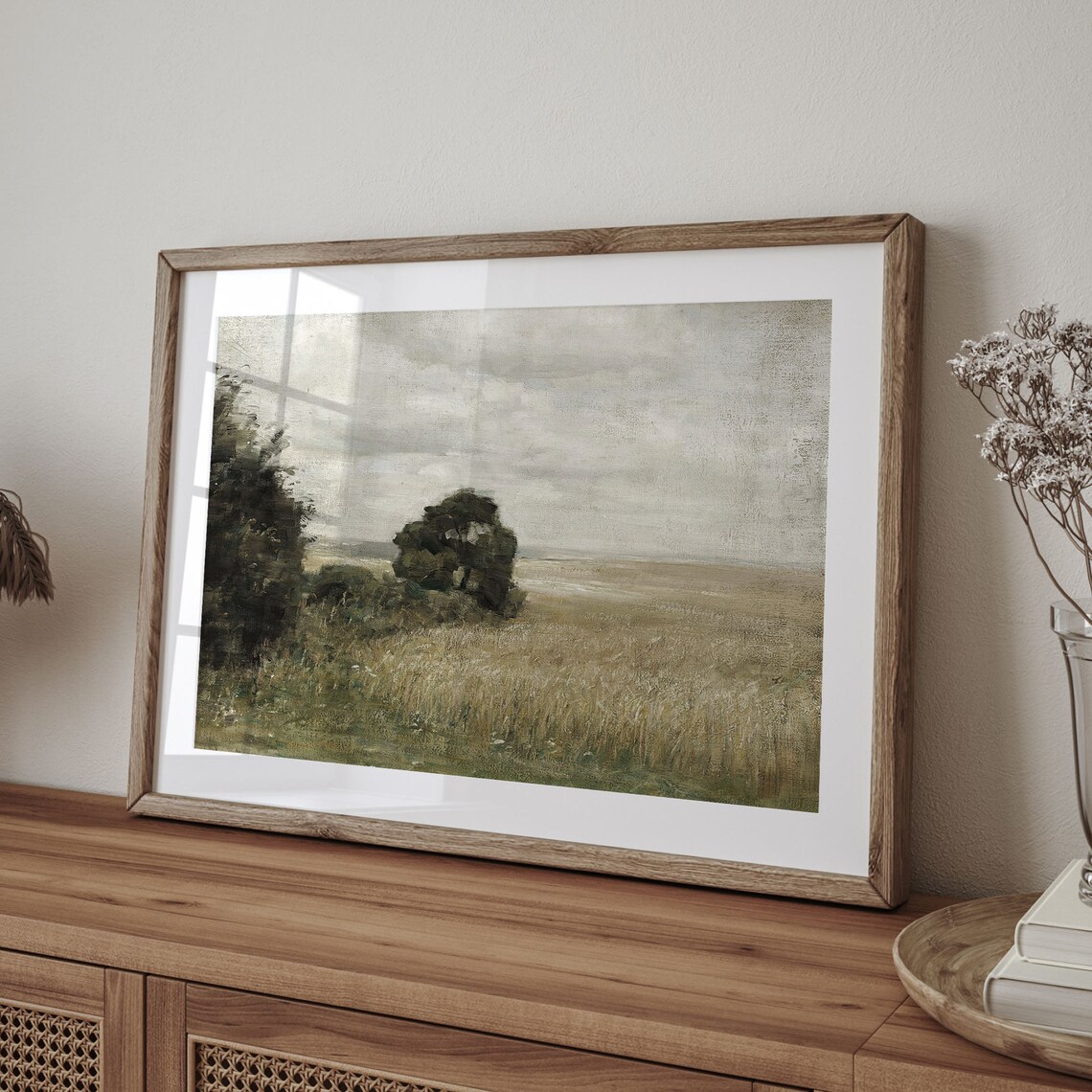 Golden Wheat Field Lone Trees Overcast Sky Neutral Vintage Landscape Poster - Image 4