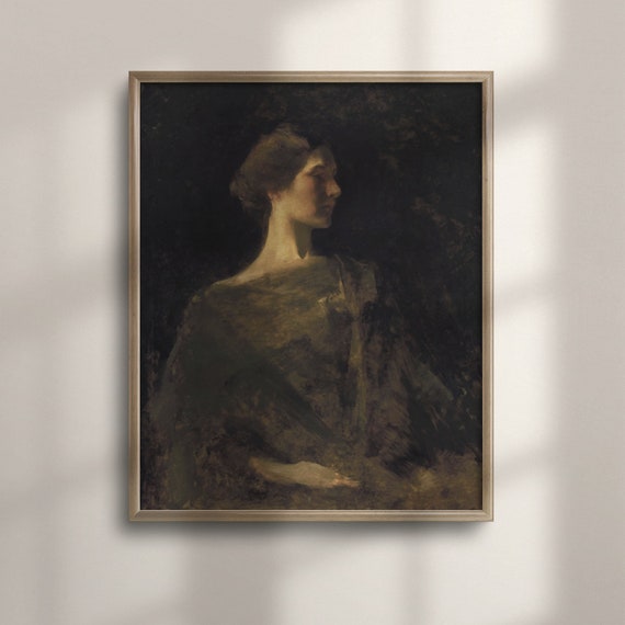 Dark Moody Oil Portrait Of A Young Woman Chiaroscuro Style Art Poster