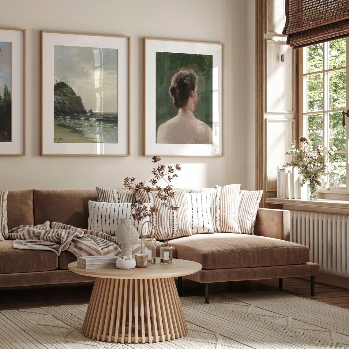 Vintage Woman Back View Bun Hairstyle Moody Green Oil Painting Poster - Image 3