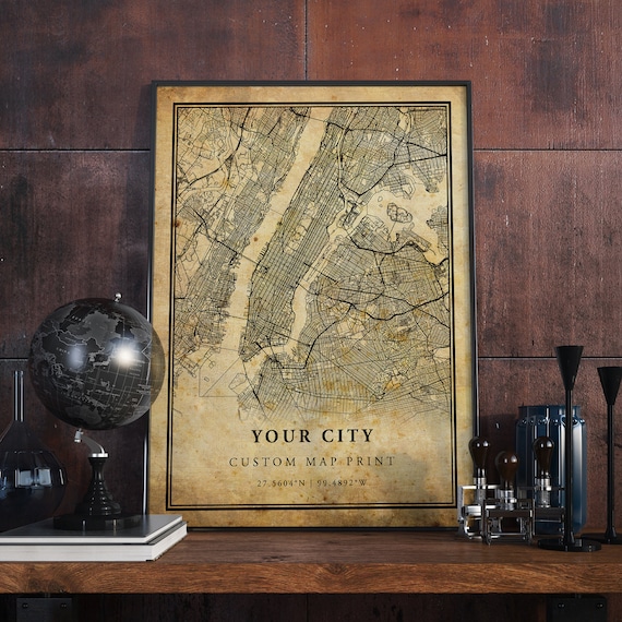 Custom City Map Print, Vintage Style Road Map
