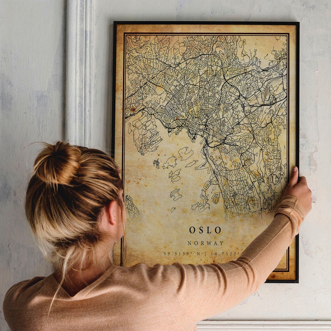 Oslo Norway Vintage Style City Street Map with Coordinates Art Poster - Image 2