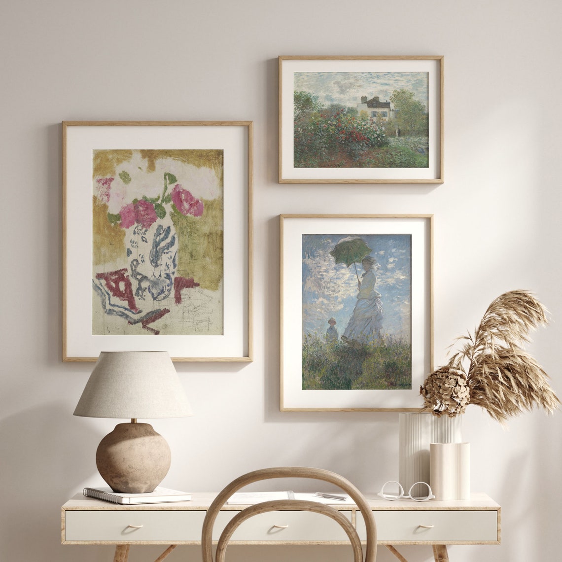 Pink Blossoms Blue White Porcelain Vase Impressionist Poster - Image 2