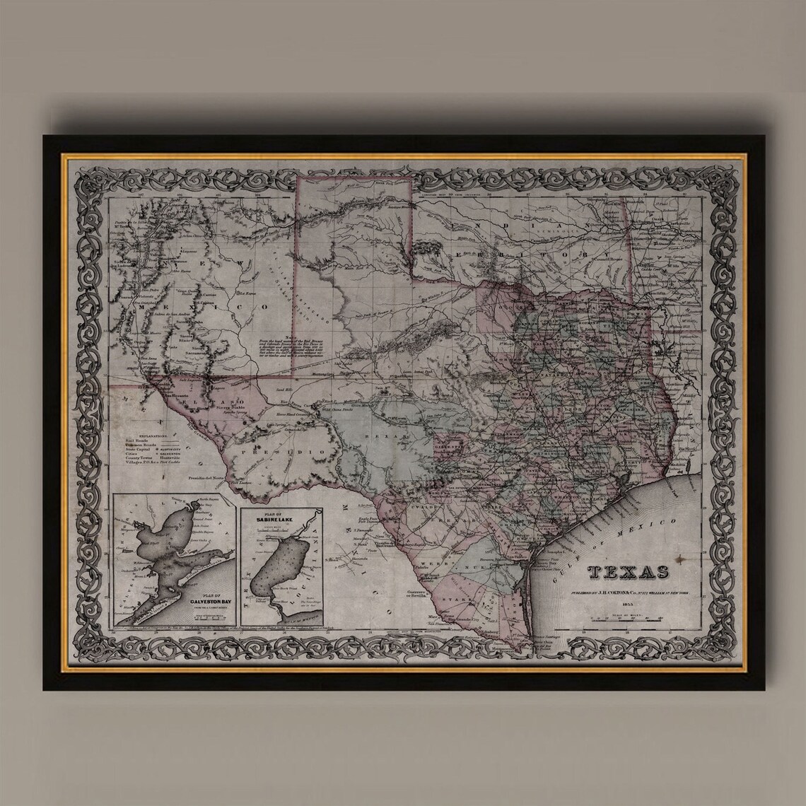 Texas Vintage State Map Art Print, Travel Poster